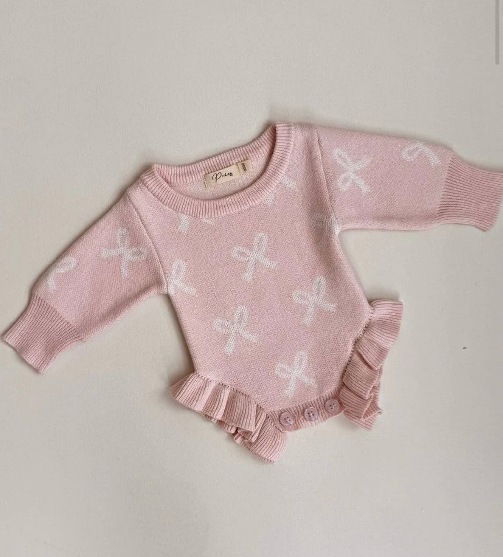 Petite + Co - Frill Romper Baby Pink + Milk Bows