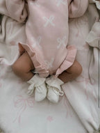 Petite + Co - Frill Romper Baby Pink + Milk Bows
