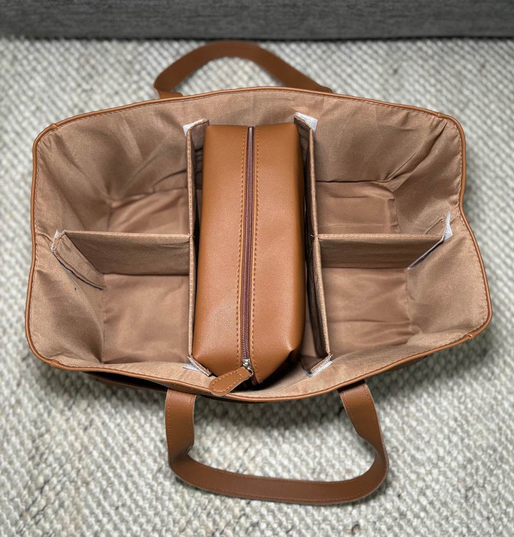 Luxe Vegan Leather Nappy Caddy & Essentials Bag Bundle (Tan) - PRE ORDER