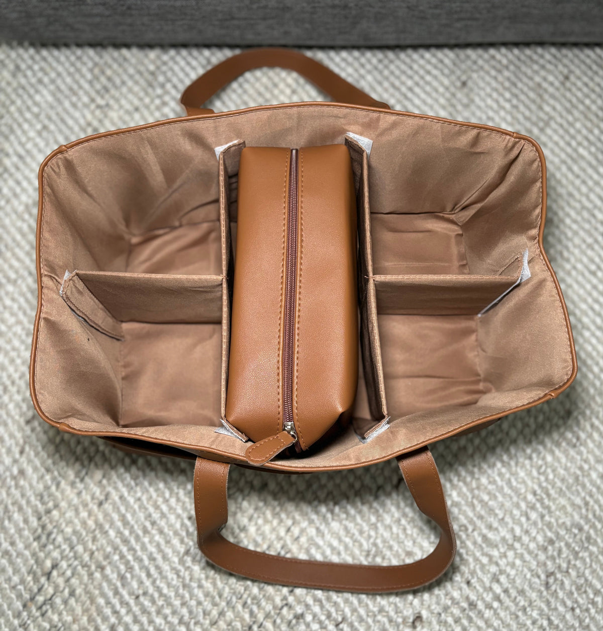 Luxe Vegan Leather Nappy Caddy & Essentials Bag Bundle (Tan) - PRE ORDER
