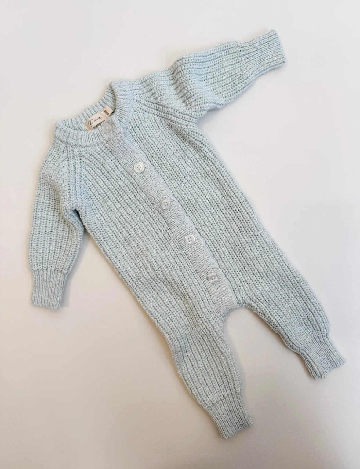Petite + Co  Everyday Ribbed Romper - Sea Mist (3-6 Months)