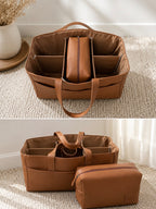 Luxe Vegan Leather Nappy Caddy & Essentials Bag Bundle (Tan) - PRE ORDER