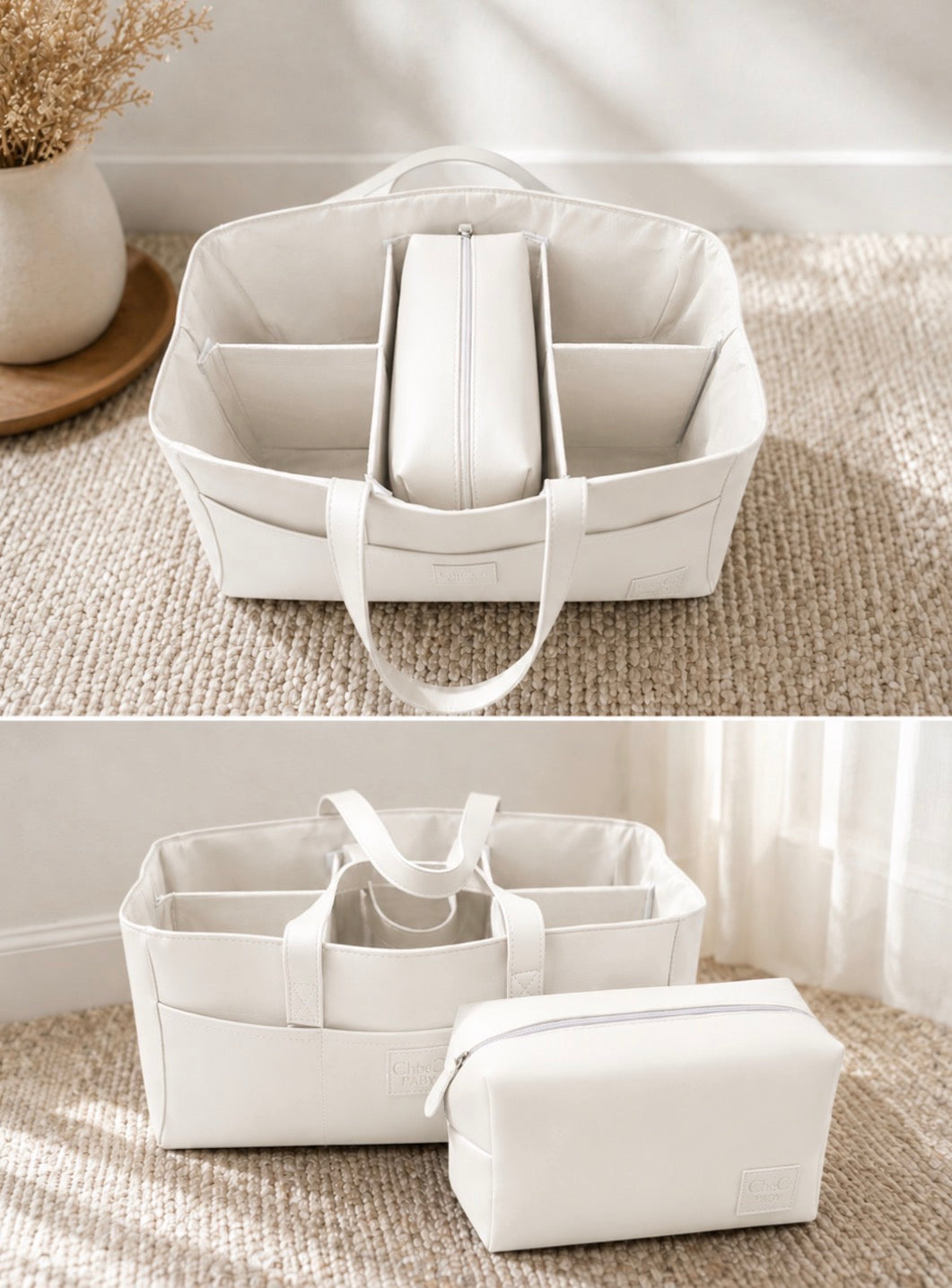 Luxe Vegan Leather Nappy Caddy & Essentials Bag Bundle (White) - PRE ORDER