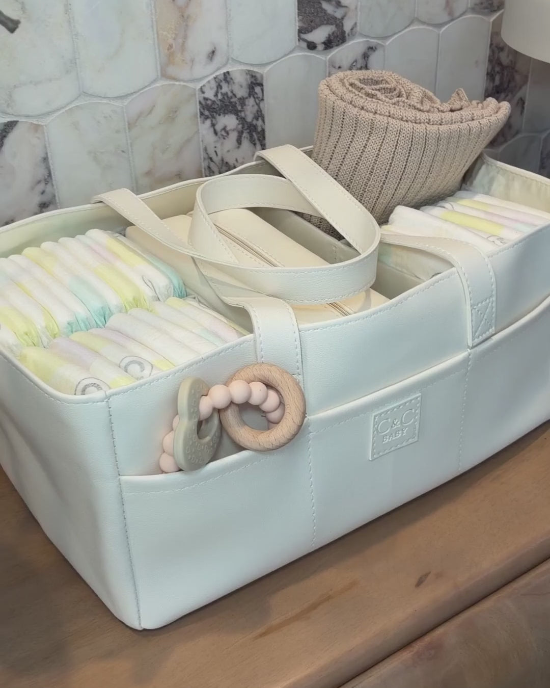 Luxe Vegan Leather Nappy Caddy & Essentials Bag Bundle (White) - PRE ORDER